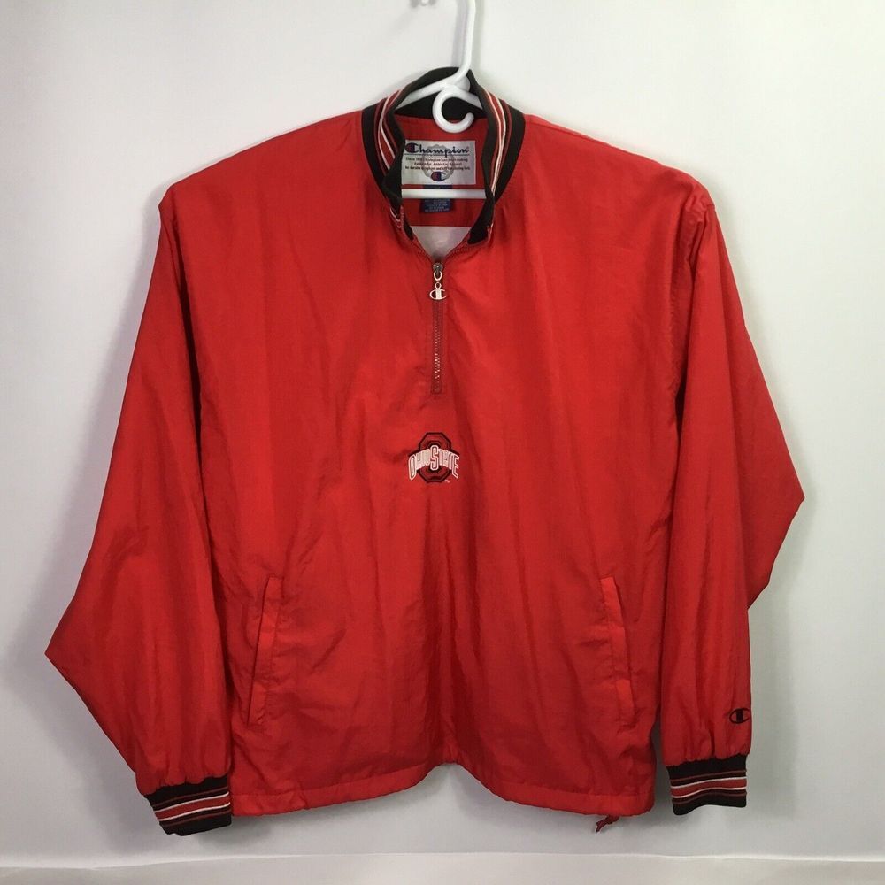 Champion Ohio State Buckeyes Jacket Mens Size XXL Windbreaker red half zip